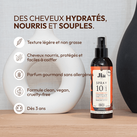 Spray 10 en 1 Multiprotect, soin sans rinçage pour cheveux texturés, ingrédients d'origine naturelle.